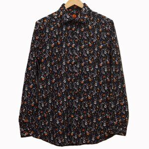 Simon Banks Black Button Up Shirt Halloween Dancing Skeleton Pattern Men’s Med